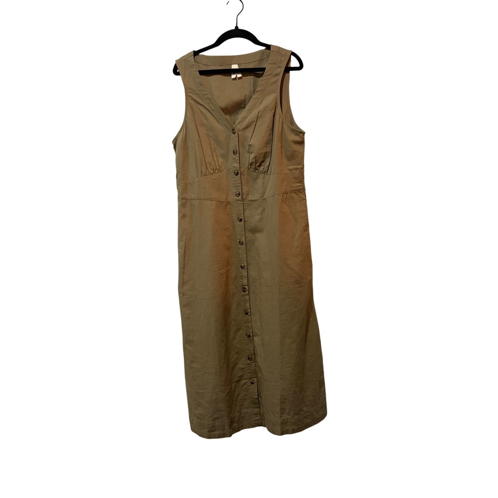 Pact Canopy Button Front Midi Dress Womens Medium Brown Organic Cotton Linen